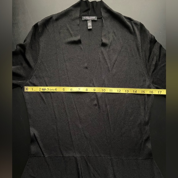 Eileen Fisher 2 Tier Open Front Cardigan Black Petite M - Picture 6 of 10